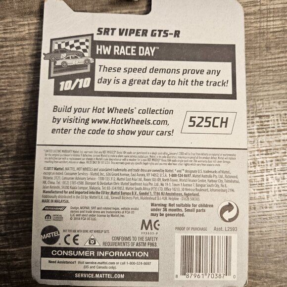 Hot Wheels SRT Viper GTS -R.  HW Race Day -- ITEM #2089 - Picture 2 of 2
